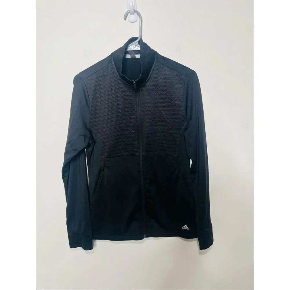 Adidas Golf Black Zip Up Jacket Poly Spandex Sz M